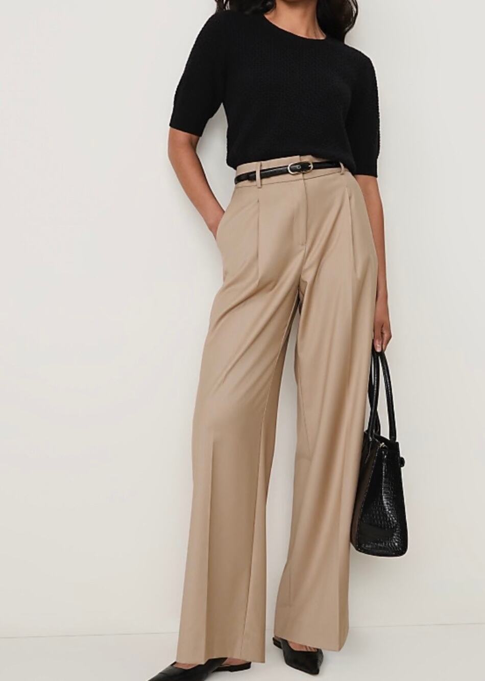 Ann Taylor Pleated Wide Leg Camel Trouser Size 6P
